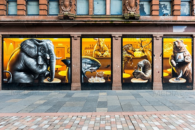 Restaurace, umění, ulice, Glasgow