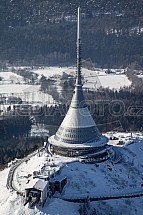 Ještěd, hotel, vysílač, Liberec, letecký, sníh